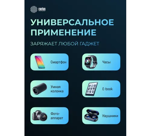Мобильный аккумулятор Cactus CS-PBFSPA-10000 10000mAh 22.5W 4.5A 2xUSB-C белый
