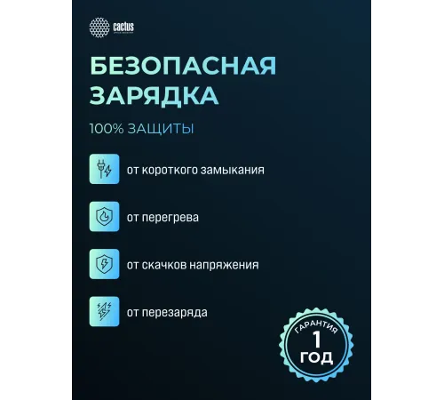 Мобильный аккумулятор Cactus CS-PBFSKA-30000 30000mAh 22.5W 4.5A USB-A/USB-C черный