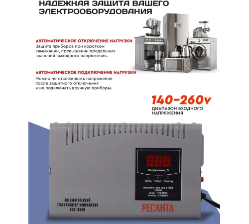 Стабилизатор напряжения Ресанта АСН-1000 Н однофазный серый (63/6/64)