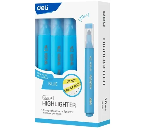 Текстовыделитель Deli EU12S-BL скошенный пиш. наконечник 1-5мм голубой коробка картонная Текстовыделитель Deli EU12S-BL скошенный пиш. наконечник 1-5мм голубой коробка картонная