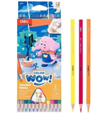 Карандаши цв. Deli EC140 Colorwow 3мм трехгран. 12цв. карт.кор. (12шт) 12 карандашей (1 золотой, 1 серебристый, 5 неоновых, 5 металлик)