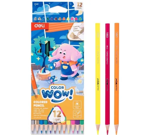 Карандаши цв. Deli EC140 Colorwow 3мм трехгран. 12цв. карт.кор. (12шт) 12 карандашей (1 золотой, 1 серебристый, 5 неоновых, 5 металлик) Карандаши цв. Deli EC140 Colorwow 3мм трехгран. 12цв. карт.кор. (12шт) 12 карандашей (1 золотой, 1 серебристый, 5 неоновых, 5 металлик)