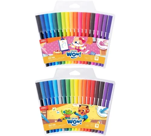 Фломастеры Deli EC165-18 Colorwow круг. пулевидный пиш. наконечник Вентилируемый смываемые 18цв. (18шт.)
