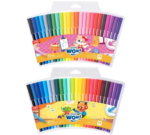 Фломастеры Deli EC165-24 Colorwow круг. пулевидный пиш. наконечник Вентилируемый смываемые 24цв. (24шт.)