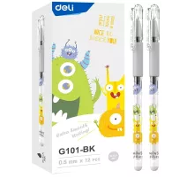 Ручка гелев. Deli EG101-BK прозрачный d=0.5мм черн. черн. карт.уп. игловидный пиш. наконечник резин. манжета