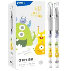 Ручка гелев. Deli EG101-BK прозрачный d=0.5мм черн. черн. карт.уп. игловидный пиш. наконечник резин. манжета
