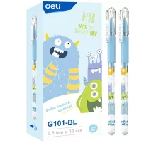 Ручка гелев. Deli EG101-BL прозрачный d=0.5мм син. черн. карт.уп. игловидный пиш. наконечник резин. манжета