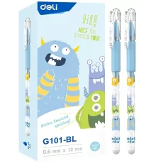 Ручка гелев. Deli EG101-BL прозрачный d=0.5мм син. черн. карт.уп. игловидный пиш. наконечник резин. манжета