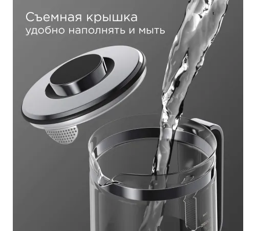 Чайник электрический Redmond KG220 1.7л. 2200Вт черный корпус: стекло