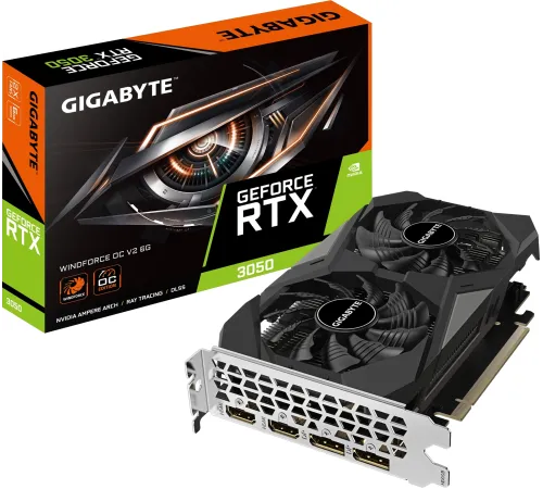 Видеокарта Gigabyte PCI-E 4.0 GV-N3050WF2OCV2-6GD NVIDIA GeForce RTX 3050 6Gb 96bit GDDR6 1470/14000 HDMIx2 DPx2 HDCP Ret