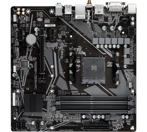 Материнская плата Gigabyte A520M DS3H AC Soc-AM4 AMD A520 4xDDR4 mATX AC`97 8ch(7.1) GbLAN RAID+HDMI+DP