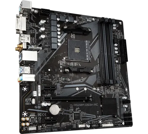 Материнская плата Gigabyte A520M DS3H AC Soc-AM4 AMD A520 4xDDR4 mATX AC`97 8ch(7.1) GbLAN RAID+HDMI+DP
