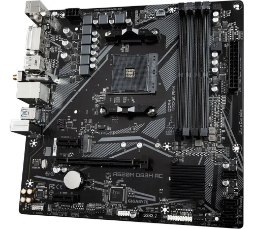 Материнская плата Gigabyte A520M DS3H AC Soc-AM4 AMD A520 4xDDR4 mATX AC`97 8ch(7.1) GbLAN RAID+HDMI+DP