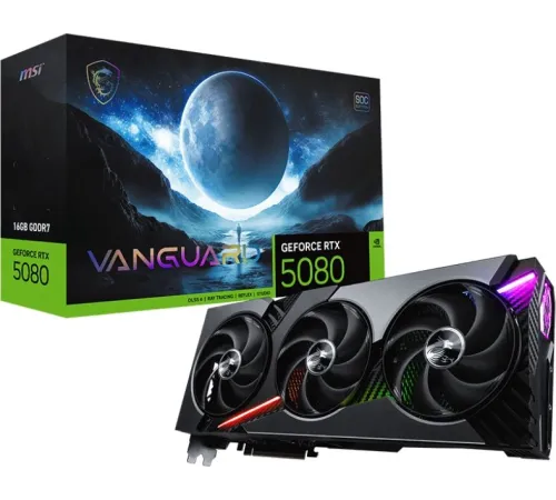 Видеокарта MSI PCI-E 4.0 RTX 5080 16GB VANGUARD SOC NVIDIA GeForce RTX 5080 16Gb 256bit GDDR7 2595/22400 HDMIx1 DPx3 HDCP Ret