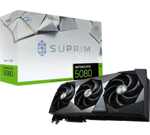Видеокарта MSI PCI-E 4.0 RTX 5080 16GB SUPRIM SOC NVIDIA GeForce RTX 5080 16Gb 256bit GDDR7 2595/22400 HDMIx1 DPx3 HDCP Ret