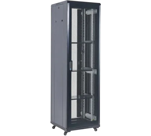 Шкаф серверный Rexant (04-4266-232) напольный 42U 600x800мм пер.дв.перфор. металл 2 бок.пан. направл.под винты 800кг черный 230град. IP20 сталь Шкаф серверный Rexant (04-4266-232) напольный 42U 600x800мм пер.дв.перфор. металл 2 бок.пан. направл.под винты 800кг черный 230град. IP20 сталь