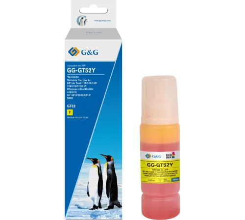 Чернила G&G GG-GT52Y желтый100мл для HP Ink Tank 110/115/116/118/310/315/316/318/319
