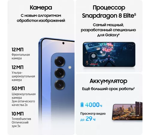 Смартфон Samsung SM-S931B Galaxy S25 512Gb 12Gb синий моноблок 3G 4G 2Sim 6.2" 1080x2340 Android 15 50Mpix 802.11 a/b/g/n/ac/ax/be NFC GPS GSM900/1800 GSM1900 TouchSc Protect