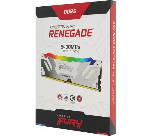 Память DDR5 2x32GB 6400MHz Kingston KF564C32RWAK2-64 Fury Renegade XMP RGB RTL Gaming PC5-51200 CL32 DIMM 288-pin 1.4В kit single rank с радиатором Ret