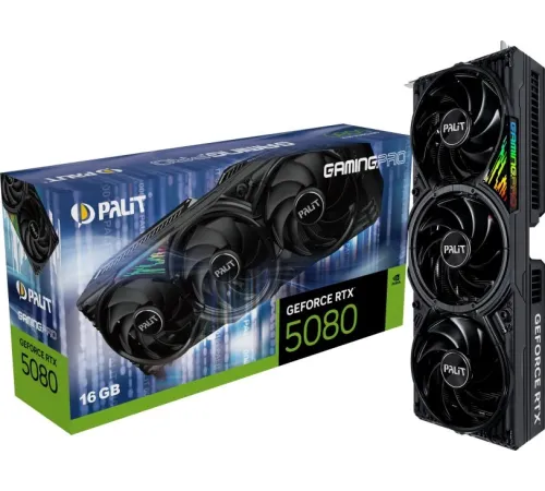 Видеокарта Palit PCI-E 4.0 PA-RTX5080 GAMINGPRO NVIDIA GeForce RTX 5080 16Gb 256bit GDDR7 2235/21000 HDMIx1 DPx3 HDCP Ret Видеокарта Palit PCI-E 4.0 PA-RTX5080 GAMINGPRO NVIDIA GeForce RTX 5080 16Gb 256bit GDDR7 2235/21000 HDMIx1 DPx3 HDCP Ret