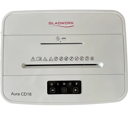 Шредер Gladwork Aura CD18 серый (секр.P-4) фрагменты 18лист. 25лтр. скрепки скобы пл.карты CD Шредер Gladwork Aura CD18 серый (секр.P-4) фрагменты 18лист. 25лтр. скрепки скобы пл.карты CD