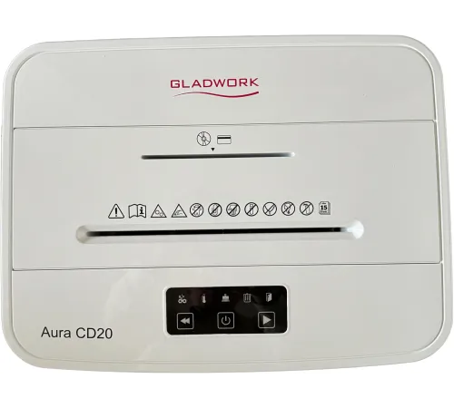 Шредер Gladwork Aura CD20 серый (секр.P-4) фрагменты 20лист. 25лтр. скрепки скобы пл.карты CD