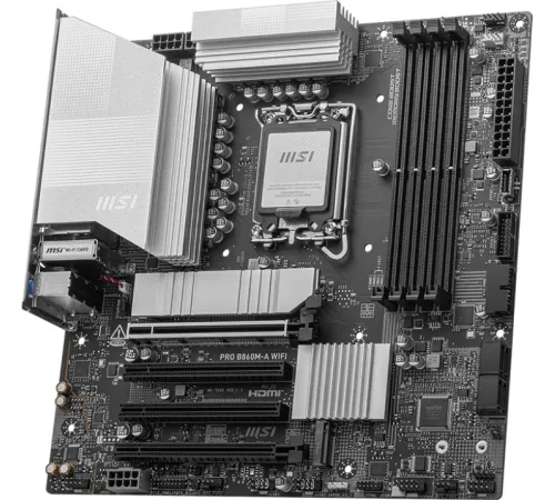 Материнская плата MSI PRO B860M-A WIFI Soc-1851 Intel B860 4xDDR5 mATX AC`97 8ch(7.1) 5Gigabit RAID+HDMI+DP