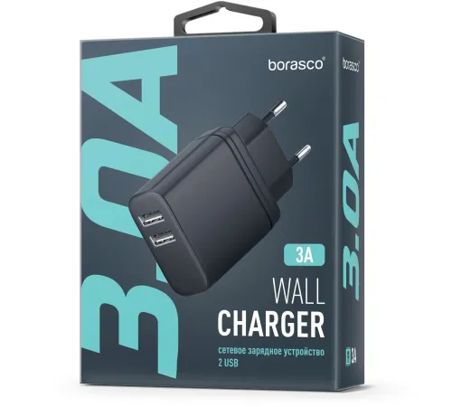 Сетевое зар./устр. BoraSCO 15W 3A 2xUSB универсальное черный (52583) Сетевое зар./устр. BoraSCO 15W 3A 2xUSB универсальное черный (52583)