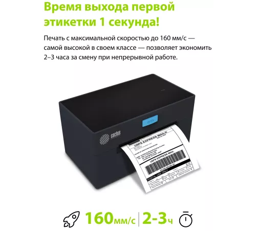 Термопринтер Cactus CS-TP-D420U 203dpi 160мм/с/USB для печ.этик. черный