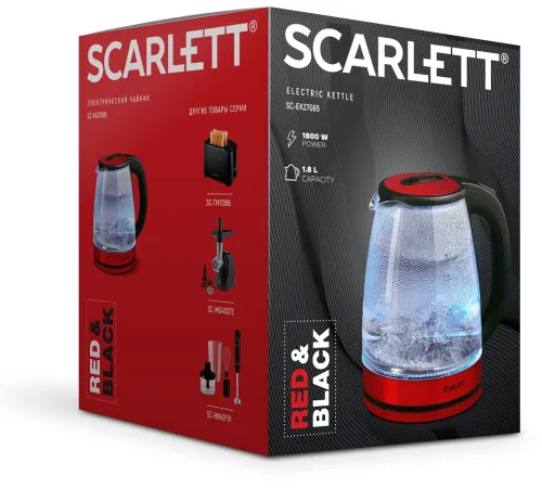 Чайник электрический Scarlett SC-EK27G65 красный/черный, 1800 Вт, 1.8 л Чайник электрический Scarlett SC-EK27G65 красный/черный, 1800 Вт, 1.8 л
