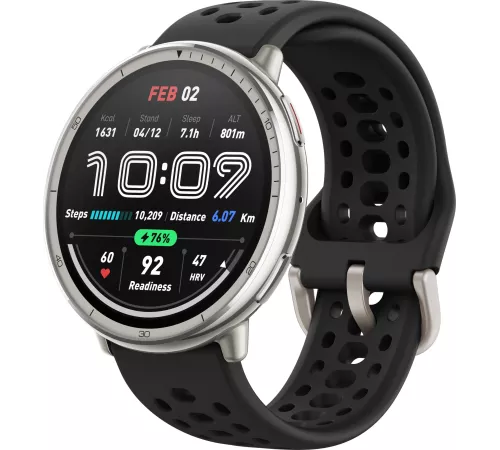 Смарт-часы Amazfit Active 2R A2437 43.9мм 1.32" AMOLED корп.серебристый рем.черный разм.брасл.:135-195мм (6970100377712)