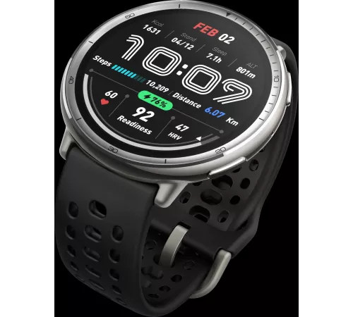 Смарт-часы Amazfit Active 2R A2437 43.9мм 1.32" AMOLED корп.серебристый рем.черный разм.брасл.:135-195мм (6970100377712)