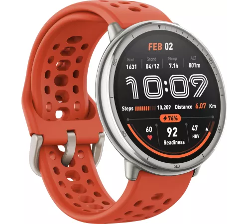 Смарт-часы Amazfit Active 2R A2437 Premium 43.9мм 1.32" AMOLED корп.серебристый рем.черный разм.брасл.:150-210мм (1746931)