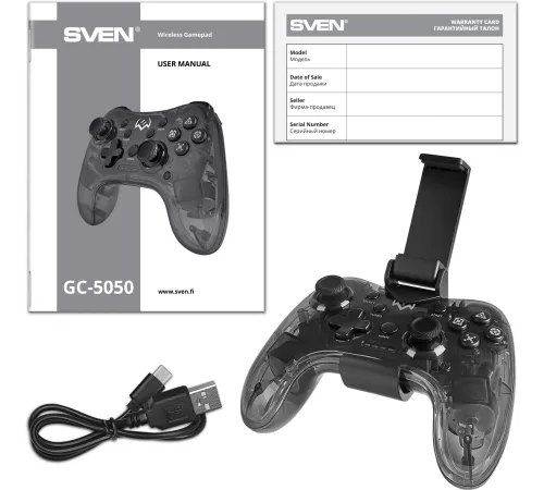 Геймпад Sven GC-5050 черный Bluetooth Беспроводной виброотдача обратная связь (в компл.:держатель для смартфона/кабель USB) (SV-016029)
