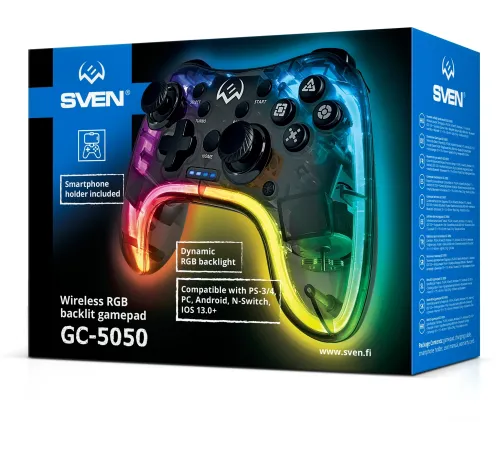 Геймпад Sven GC-5050 черный Bluetooth Беспроводной виброотдача обратная связь (в компл.:держатель для смартфона/кабель USB) (SV-016029)