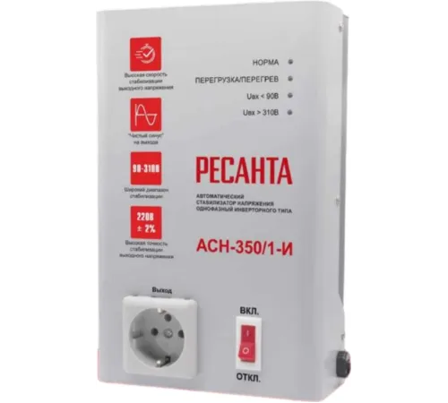 Стабилизатор напряжения Ресанта АСН-350/1-И 0.35кВА однофазный белый (63/6/74) Стабилизатор напряжения Ресанта АСН-350/1-И 0.35кВА однофазный белый (63/6/74)