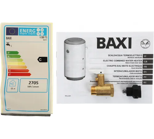 Водонагреватель Baxi V 580 TS 1.5кВт 80л через теплообменник настенный/белый Водонагреватель Baxi V 580 TS 1.5кВт 80л через теплообменник настенный/белый