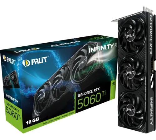 Видеокарта Palit PCI-E 5.0 RTX5060Ti INFINITY 3 NVIDIA GeForce RTX 5060TI 16Gb 128bit GDDR7 2295/28000 HDMIx1 DPx3 HDCP Ret Видеокарта Palit PCI-E 5.0 RTX5060Ti INFINITY 3 NVIDIA GeForce RTX 5060TI 16Gb 128bit GDDR7 2295/28000 HDMIx1 DPx3 HDCP Ret