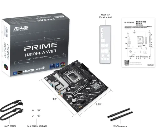 Материнская плана ASUS PRIME H810M-A WIFI, LGA1700, B810, 2*DDR5, 4*SATA, 2*M.2, 2*USB 3.2, 4*USB 2.0, 1*PCIx16, 1*PCIx1, HDMI+DP, mATX; 90MB1KJ0-M0EAY0