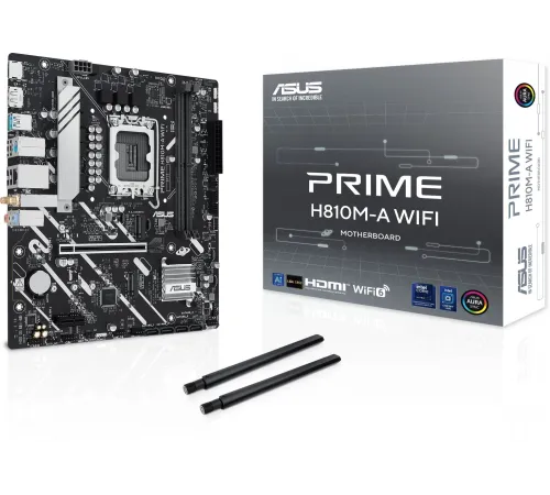 Материнская плана ASUS PRIME H810M-A WIFI, LGA1700, B810, 2*DDR5, 4*SATA, 2*M.2, 2*USB 3.2, 4*USB 2.0, 1*PCIx16, 1*PCIx1, HDMI+DP, mATX; 90MB1KJ0-M0EAY0