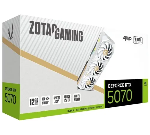 Видеокарта Zotac PCI-E 4.0 RTX 5070 AMP WHITE ED NVIDIA GeForce RTX 5070 12Gb 192bit GDDR7 2587/28000 HDMIx1 DPx3 HDCP Ret Видеокарта Zotac PCI-E 4.0 RTX 5070 AMP WHITE ED NVIDIA GeForce RTX 5070 12Gb 192bit GDDR7 2587/28000 HDMIx1 DPx3 HDCP Ret