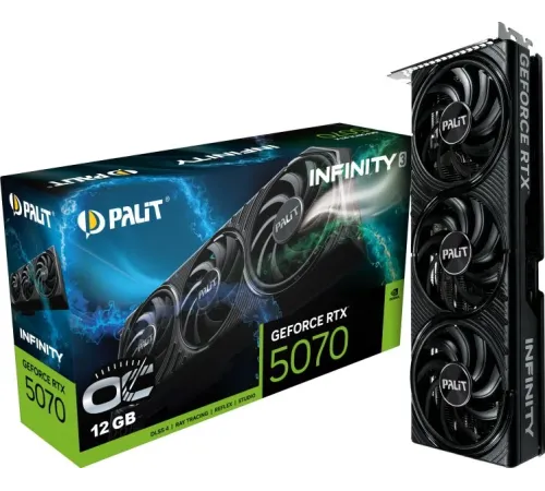 Видеокарта Palit PCI-E 5.0 RTX5070 Infinity 3 OC NVIDIA GeForce RTX 5070 12Gb 192bit GDDR7 2325/28000 HDMIx1 DPx3 HDCP Ret Видеокарта Palit PCI-E 5.0 RTX5070 Infinity 3 OC NVIDIA GeForce RTX 5070 12Gb 192bit GDDR7 2325/28000 HDMIx1 DPx3 HDCP Ret
