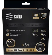 Кабель аудио-видео Cactus CS-USBC-HDMI-2-2 USB Type-C (m)/HDMI (m) 2м. позолоч.конт. черный