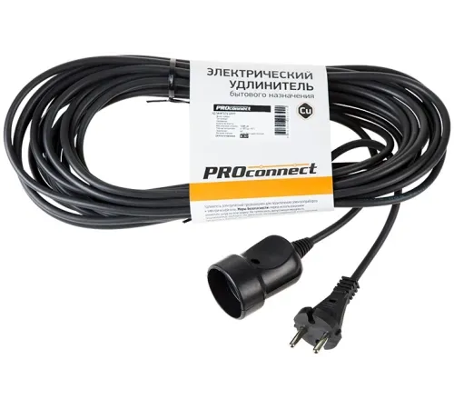 Удлинитель силовой PROconnect PROc-Uc (11-7114) 2x0.75кв.мм 1розет. 10м ПВС 6A без катушки черный