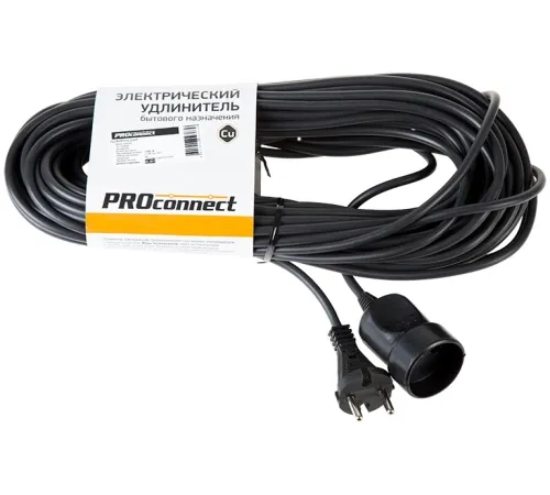 Удлинитель силовой PROconnect PROc-Uc (11-7115) 2x0.75кв.мм 1розет. 20м ПВС 6A без катушки черный