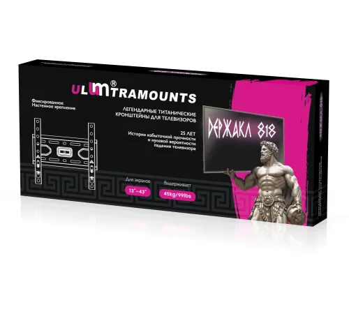 Кронштейн для телевизора Ultramounts UM818 черный 13"-43" макс.45кг настенный фиксированный Кронштейн для телевизора Ultramounts UM818 черный 13"-43" макс.45кг настенный фиксированный