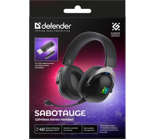 Беспроводная гарнитура DEFENDER Sabotauge (черный, Bluetooth/2.4G) (64486)