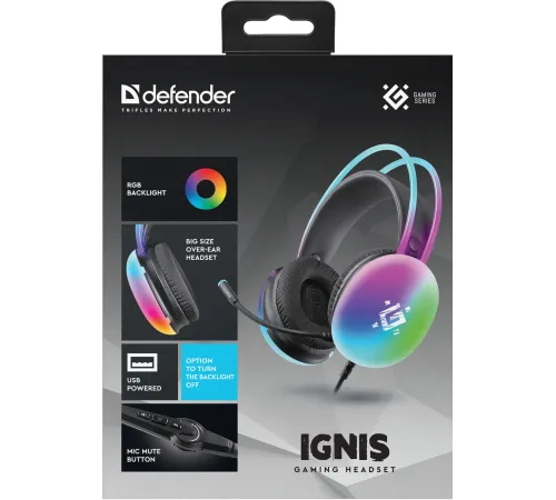 Гарнитура игровая DEFENDER (64441) Ignis черный, RGB, провод 2 м