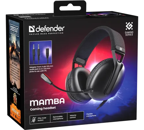 Гарнитура игровая DEFENDER (64545) Mamba черный, провод 2.1 м Гарнитура игровая DEFENDER (64545) Mamba черный, провод 2.1 м