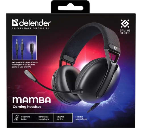 Гарнитура игровая DEFENDER (64545) Mamba черный, провод 2.1 м Гарнитура игровая DEFENDER (64545) Mamba черный, провод 2.1 м